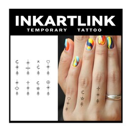 INKARTLINK Tattoo Tech, 2 Sheets Medium Semi Permanent Tattoo, Temporary Tattoos, Last 1-2 Weeks, Waterproof, Realistic Look, No Adhesive, No Reflection (Minimalist Lines)