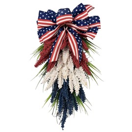 Patriotic Wreath for Front Door 4th of July Wreath White Independence Day Blue Red Wreath Wreath for Memorial Day Independence Day Veterans Day Front Door Decoration Hanging Ornaments 19.7in