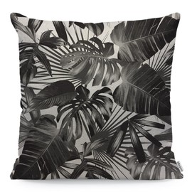 WONDERTIFY Palm Leaves Cushion Cover Tropical Banana Leaf Decorative Throw Pillow Covers For Couch, Bed Sofa Pillows Case Black White 45X45 Cm