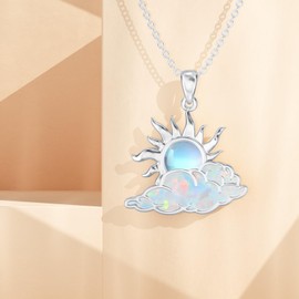 MEIDERBO Sun Necklace for Women 925 Sterling Silver Cloud Pendant Opal Moonstone Jewelry for Birthday Christmas