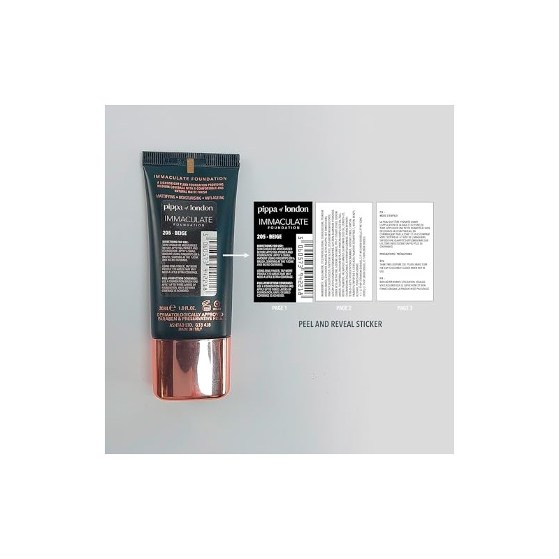 Pippa of London Immaculate Liquid Foundation, Beige 205, Lightweight, Medium