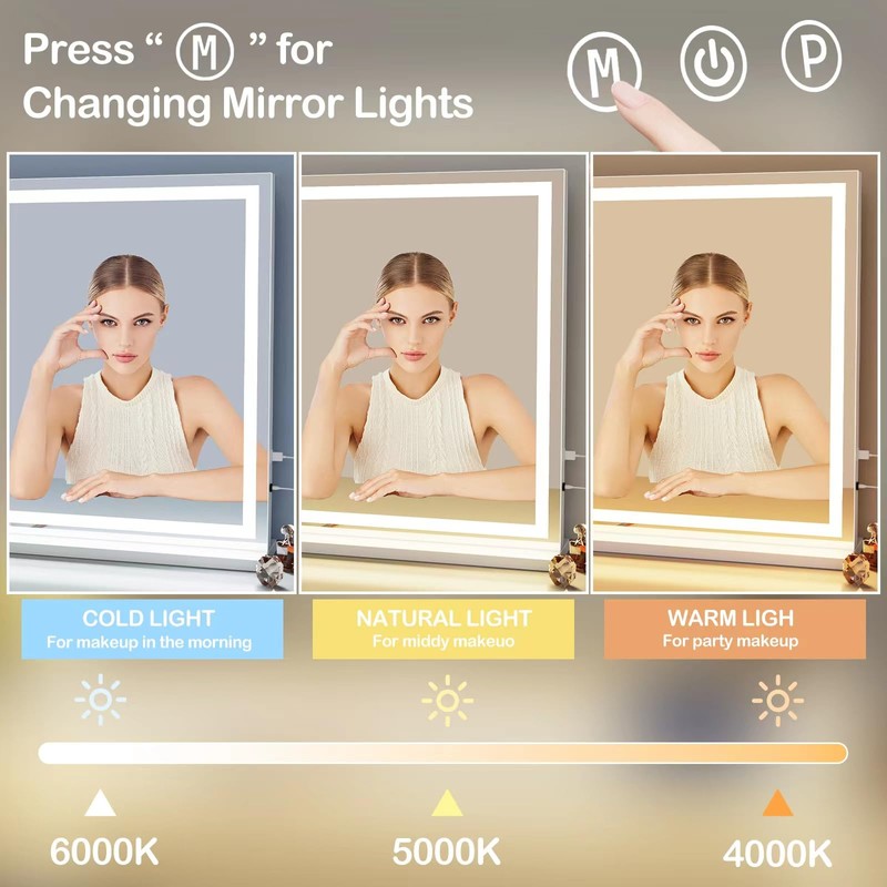 Gvnkvn Makeup Vanity Mirror 24" x 19" Large LED Makeup