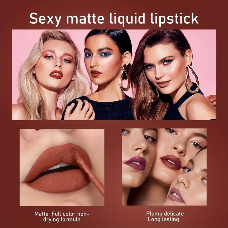 Set 6 Labiales Líquidos Mate Handaiyan Light Coral Verde Oscuro