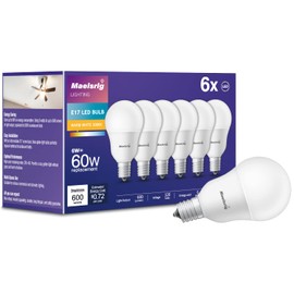Maelsrlg E17 Intermediate Base LED Bulb, 6W (60 Watt Equivalent) G14 Globe Ceiling Fan Light Bulbs, Warm White 3000K, 600 Lumens, Non-Dimmable, Pack of 6