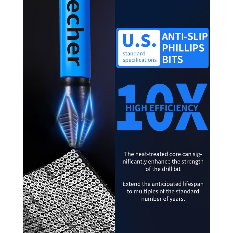 DCWecher 10-Pack Phillips Bits #2 Impact 2.5" Long, Magnetic Phillips