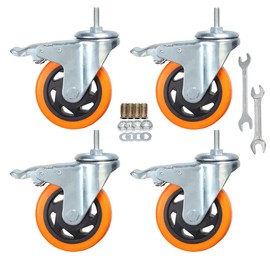 Stem Caster Wheels Heavy Duty Casters PVC M8-1.25x1″ (Stem Diameter 8mm, Stem Length:1″) Casters with Brake Dual Locking for Home, Office, Industry use (4 Inch, with Brake)