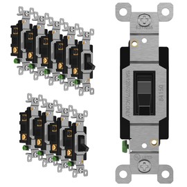 TG 4-Way Toggle Light Switch, Four Way Electrical Wall Switch, 15 Amp, 120V-277V AC, Grounding Screw, Residential Grade, UL Listed, LS-T415-BK10P, Black (10 Pack)