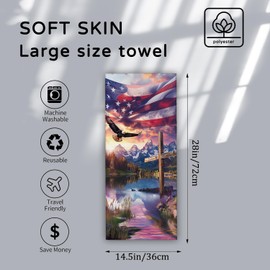 VODRM Majestic Eagle 2PCS Hand Towels,American Flag Cross Patriotic Decor Kitchen Towel Set,Polyester Dish Handtowel,14.5" X 28",Soft Absorbent,for Bathroom Bath Spa Decoration,Housewarming Gifts