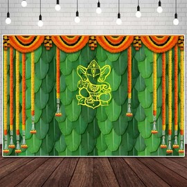 India Backdrop Diwali Pooja Decoration for Photography Traditional Wedding India Party Decor Banana Leaf Green Holi Diwali Decorations Props 10x8FT