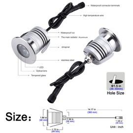 CNBRIGHTER LED Underwater Pool Lights, 3W 12V-24V DC, IP68 Waterproof, Stainless Steel Aluminum, lamp for Inground Swimming Pools Ponds Fountains Steps,Warm White (3000K)