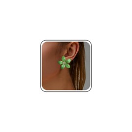 Inateannal Exaggerated Large Flower Studs Green Enamel Flower Earrings Metal Big Floral Earrings Statement Floral Petal Studs Jewelry for Women