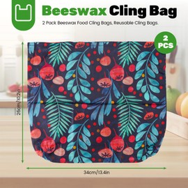 Diakey 2 Pack Beeswax Wraps Bag for Food, 14x10in, Reusable Bread Bags for Homemade Bread, Beeswax Paper Food Storage Wrap for Sourdough, Sandwich, Cheese, Fruit, Snack, Leaf
