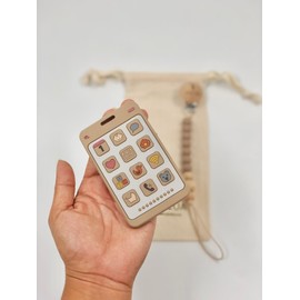 Bolsa de regalo para bebes incluye portachupon y mordedera de silicón en tonos neutros. Libre de tóxico y moderno. Ideal para recién nacidos