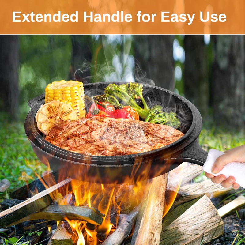 LIFERUN Cast Iron Skillet with Lid - 2-in-1 Multi-Cooker: Deep