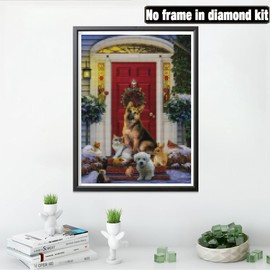 Yeerum 5D Diamond Painting Kits for Adults Christmas Dog Round Full Drill, DIY Diamond Art Animal for Beginner Embroidery Cross Stitch Arts Crafts Home Decoration 30x40cm