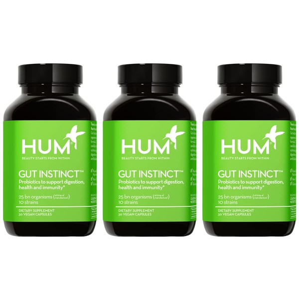 HUM Gut Instinct - Daily Probiotics for Digestive Health for Women and Men - Lactobacillus + Bifidobacterium Strains for Bloating, Immune Support + Healthy Gut Diversity (30 Capsules)