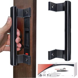 Young Dance Aluminum Sliding Door Handle - 8" Glass Door Pull Fits 6-5/8" Mounting Holes - Perfect for Patio Doors (Black)