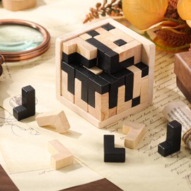 Yilloog Wooden Puzzle Brain Teasers 3D Logic Puzzles, Brain Teaser Intellectual Removing Assembling Puzzle Gift for Party Adults(Cube)