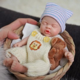 7 Inch Silicone Baby Girl, Mini Realistic Newborn Baby Dolls Silicone Full Body Stress Relief with Feeding Accessories