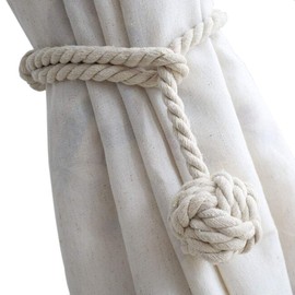 Melaluxe 2 Pack Curtain Tiebacks - Heavy Duty Curtain Rope Tieback, Handmade Rural Decorative Curtain Holdbacks (Beige)