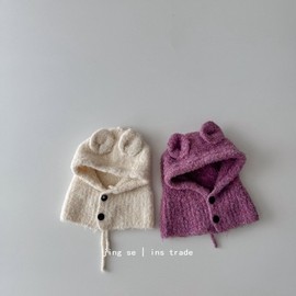 Kids' Vintage Balala Balaclava Hat: Cute Character Hooded Cap LF2237 Free Size / Bear Ear Hat - Black (Kids) 3ea