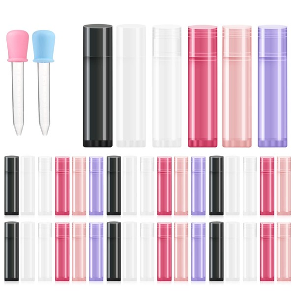 XSHAO 60 Sticks Lipstick Sleeves for Filling Yourself, Lipstick Sleeves Empty with 2 Droppers for Lip Balm, Homemade Balm, DIY Cosmetics, Empty Lipsticks (6 Colours, 5 ml Each)