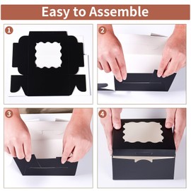 PFAMKEER 6x6x3 Inches Small Cake Box with Window, Bakery Box, Pastry Boxes, Cookie Boxes, Mini Pie Box for Pastry,Dessert,Strawberries,Chocolates, Cupcakes with paper stickers (Black/36pcs)
