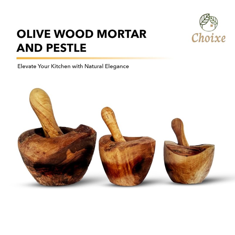 Olive Wood Mortar and Pestle. Made of Original Mediterranean Olive