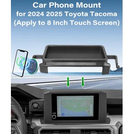 AbeeyGeomarn Car Phone Holder for Toyota Tacoma 2024 2025 Accessories Apply to 8 Inch Touch Screen 15W Fast Wireless Charger Screen Fixed Clip Cell Phone Mount with Dashboard Storage Tray