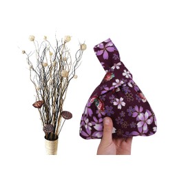 Rubitas Japanese Pattern Pouch, Bag, Drawstring Bag, One Hand, Handbag, Small Items, Japanese Dress, Purple Flowers