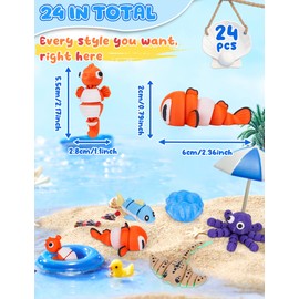 Eisfiel 24PCS 3D Printed Sea Animal Toys Set, Mini 3D Printed Ocean Animals Figures for Kids Adults, Cute Articulated Flexible Fidget Toys for Party Favors Birthday Gifts Desk Pets Home Office Decor
