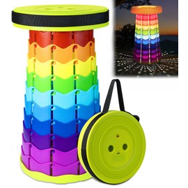 DeeprBling Portable Telescopic Stool Rainbow with LED Light, Collapsible Stools for Adults, Portable Retractable Folding Stool for Camping Fishing, Lightweight Outdoor Telescopic Stool, Load 330lbs