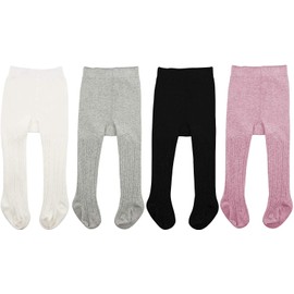 Zando Children's Tights Girls Baby Tights Cotton Socks Children's Tights Leggings Baby Toddler, 4 pairs - white, black, light grey, purple