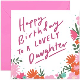 Old English Co. Happy Birthday Lovely Daughter Card - Square Birthday Wishes Card | Suitable for Women, Daughter, Daughter In Law | Blank Inside & Envelope Included