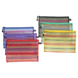 FSSTUD 6 Pcs A4 Zipper Mesh Pouches Wallets Small Striped Document Pouch Travel File Storage Bags Cases Colorful Puzzle Organizing Bag Office Supplies Organizer Pouch for Home School