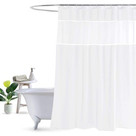 UFRIDAY White Shower Curtain with Light Filtering Window, Stall Size Fabric Shower Curtain Liner, 48 x 72 Inch