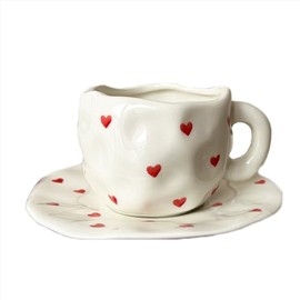 WULUN Ceramic Saucer with Pattern Thick Ceramic Multiple Models - Small Heart Capacity 12oz Irregular Shape Coffee Milk Tea Afternoon Tea Scented Tea etc