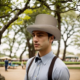 100% Wool Felt Top Hat Men’s Traditional Hand Made Fedoras Bowler Hats with Satin Lined (L, Gray)