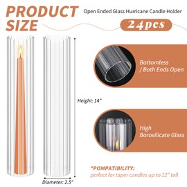 Hurricane Candle Holder Sleeve, Cylinder Candle Holders for Pillar Candles, D:2.5" H:14" Clear Ribbed Glass Candle Holder Set of 24, Open Ended Candle Shade for Centerpieces Wedding Table Decorations