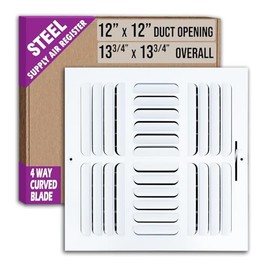 Fits 12x12 Duct Opening 4 Way Fixed Curved Blade Air Supply Diffuser by Handua | Register Vent Cover Grille for Sidewall and Ceiling | White | Outer Dimensions: 13.75" X 13.75"