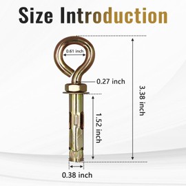 Napredak M6 Shoulder Eye Bolts Anchor, 3/8" x 1-1/2" Screw Expansion Sleeve Bolt with Ring, 3.38" Length Carbon Steel Concrete Wall Brick Anchor Fastener (4 pcs)