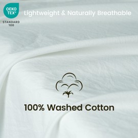 FALUCA 100% Cotton Washed Sheet Set - Linen Feel Soft & Comfy Bedding, Deep Pocket Fits Mattress up to 17", 4 PCS Breathable Moisture-Wicking Durable Sheet Set(White, Queen)