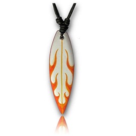 Chic-Net® Wooden Surfer Necklace Waves Blue Orange Sono Wood Cotton Adjustable, Cotton Wood