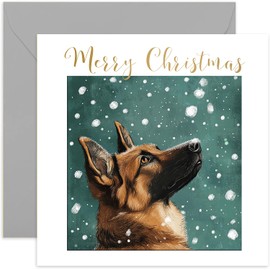 German Shepherd Dog Christmas Card for Men and Women - Xmas Gifs for Pet Owner from Dog - Beautiful Festive Artwork - Keepsake Present for Husband Wife Mum Dad - Blank Inside with Envelope