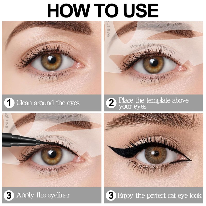 Apooliy Liquid Eyeliner with Eye Liner Stencils,Waterproof Eyeliner Pen with