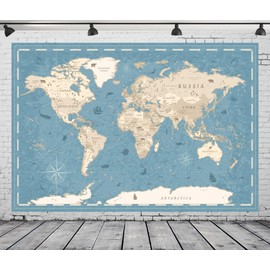 Loccor 9x6ft Fabric World Map Backdrop Retro Blue and Beige Vintage Geography Globe Abstract Background Tapestry for Student Teacher Adults Online Teaching Classroom Office Bedroom Kids Birthday Decor