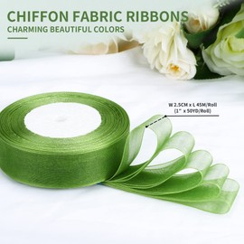 molshine 50 Yards x 1 Inch Shimmer Sheer Organza Ribbon,Chiffon Fabric Ribbons for Bouquets Garland,Bowknot,Wedding,Gift Wrapping,Hair,Crafts,Decoration (Green)