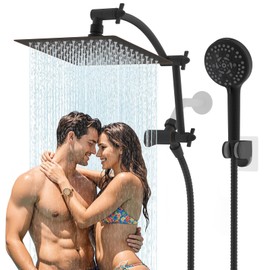 Hibbent All Metal Shower Head, 8'' High Pressure Rain Shower Head/Handheld Showerhead Combo with 16'' Adjustable Arc-shaped Extension Arm, 10 Sprays, 71'' Hose, Showerhead Holder, Oil Rubbed Bronze