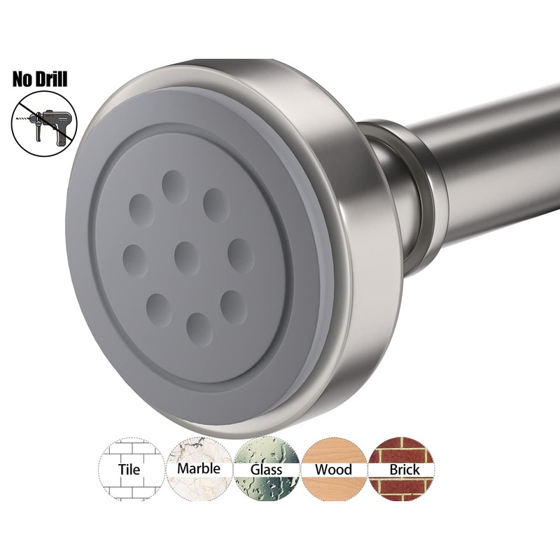 Brushed Nickel Shower Rod with 12 Hooks, Adjustable Length Range