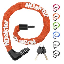 NDakter Upgrade Bike Chain Lock with 4 Digit Combination and 2 Keys, 3.2/4.28 Ft Heavy Duty Anti-Theft Bicycle Lock, 2 Ways to Unlock High Security Scooter Locks for Ebike, Escooter, Door
